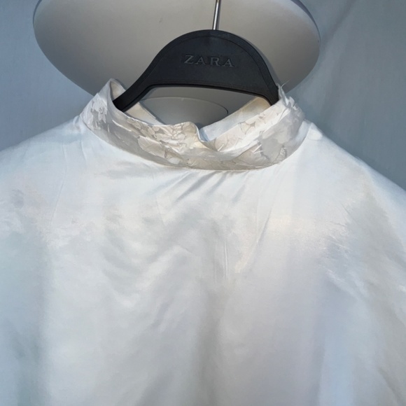 Zara ivory white (S) high-neck, long-sleeve, silky satin tunic, BNWOT. - Picture 15 of 15